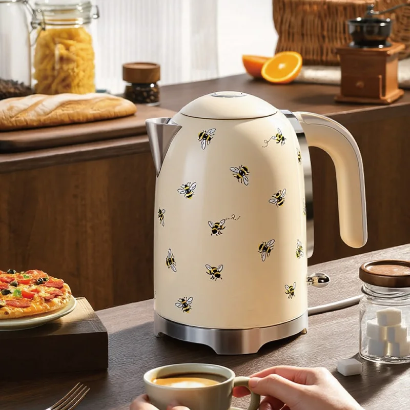

2200W Retro Print Electric Kettle Home 304 Stainless Steel Quick Boiling Kettle Auto Power Off Teapot Kitchen Tools 1.7L