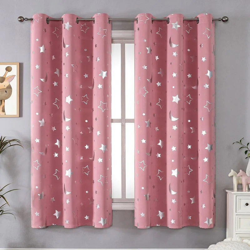 Star Moon Blackout Curtains for Living Room Kids Bedroom 83 inch Thermal Insulated Full Blackout Window Drape 1 Panel