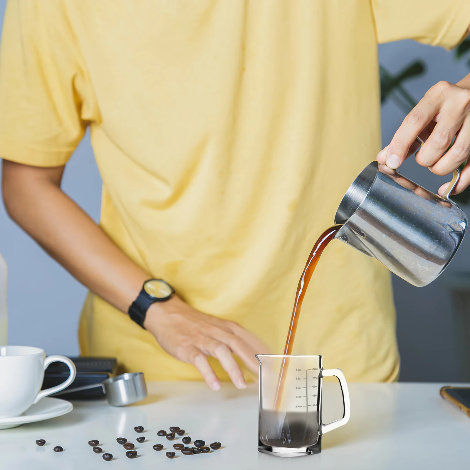 

Glass Measuring Cup Transparent Coffee Mug 120ml 4 Ounce Handle Clear Scale Liquid Measuring Cup Home Office Glass Coffee Cups