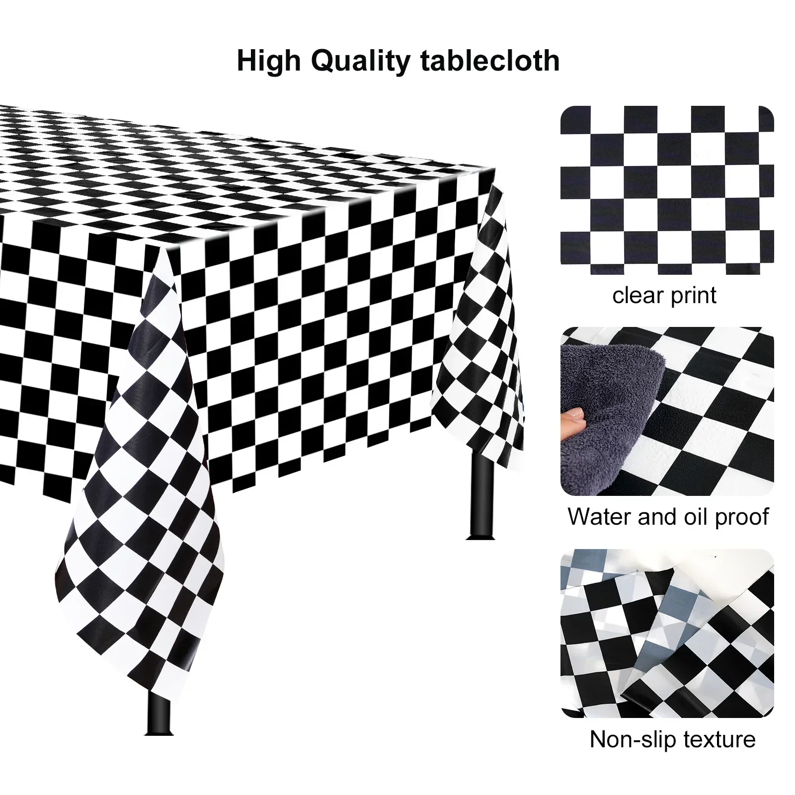 Checkerboard Tablecloth 137x274cm Black and White Chess Abstract Chess Board Disposable Game Rectangular Tablecloth Picnic Mat