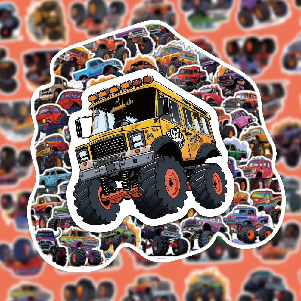 50 pegatinas de camiones monstruo de ruedas grandes, geniales y atractivas, de dibujos animados, arte creativo, decoración personalizada para fundas de teléfono, álbumes de recortes y vasos de agua