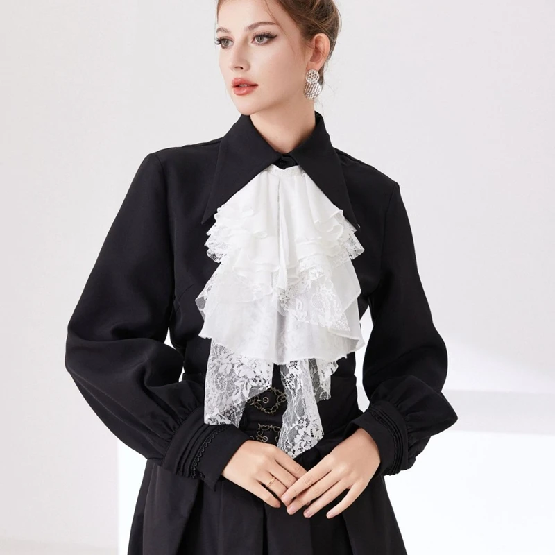 Multi Layered Lace Ruffled Fake Collar Detachable Decorative Collar Shirt Dress Party Neck Accessories