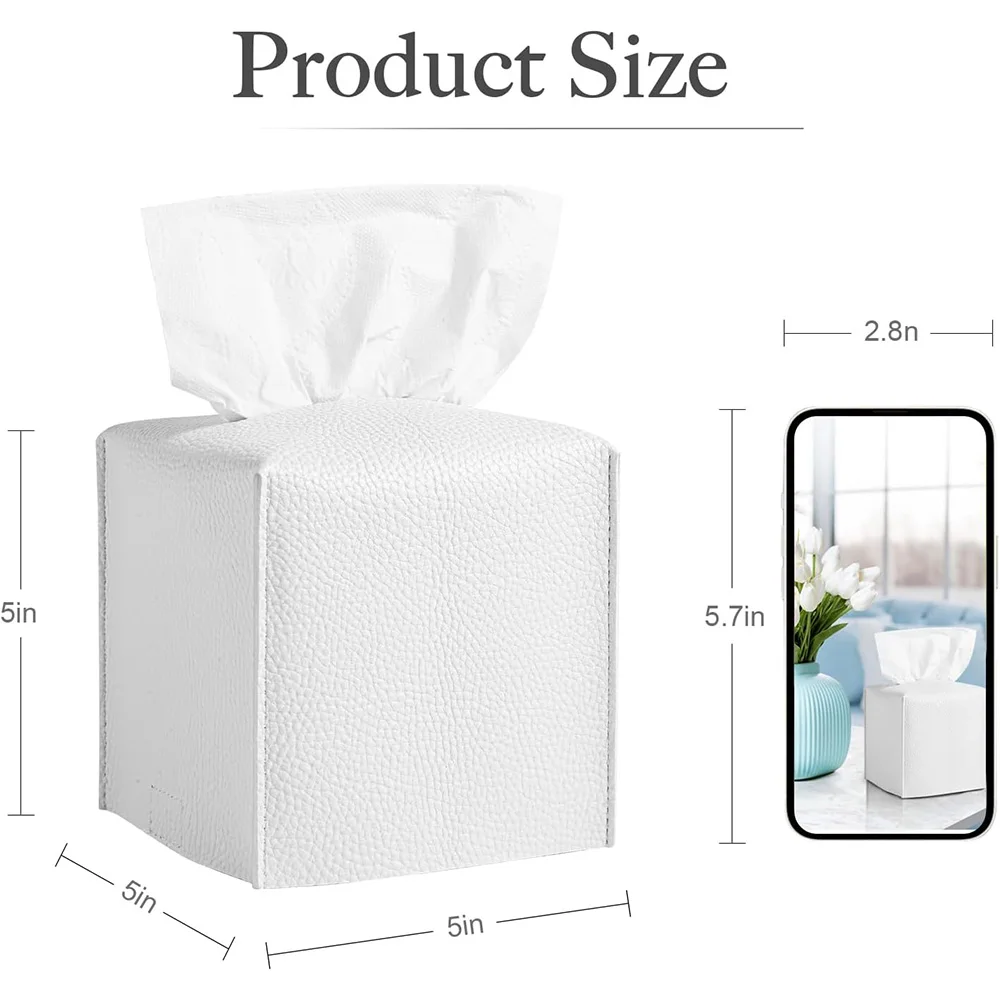 حامل غطاء صندوق مناديل مربع من جلد البولي يوريثان الحديث-حامل ديكور/منظم لسطح كونترتوب الحمام والحوامل الليلية والمكتب