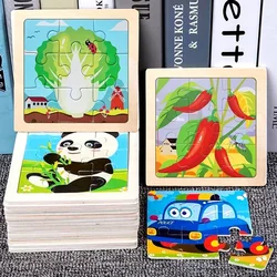 11x11cm Baby Montessori Toys Wooden Puzzle Cartoon Animal Fruit Vehicle 3d Puzzle Game Educational Jigsaw Toys for Children