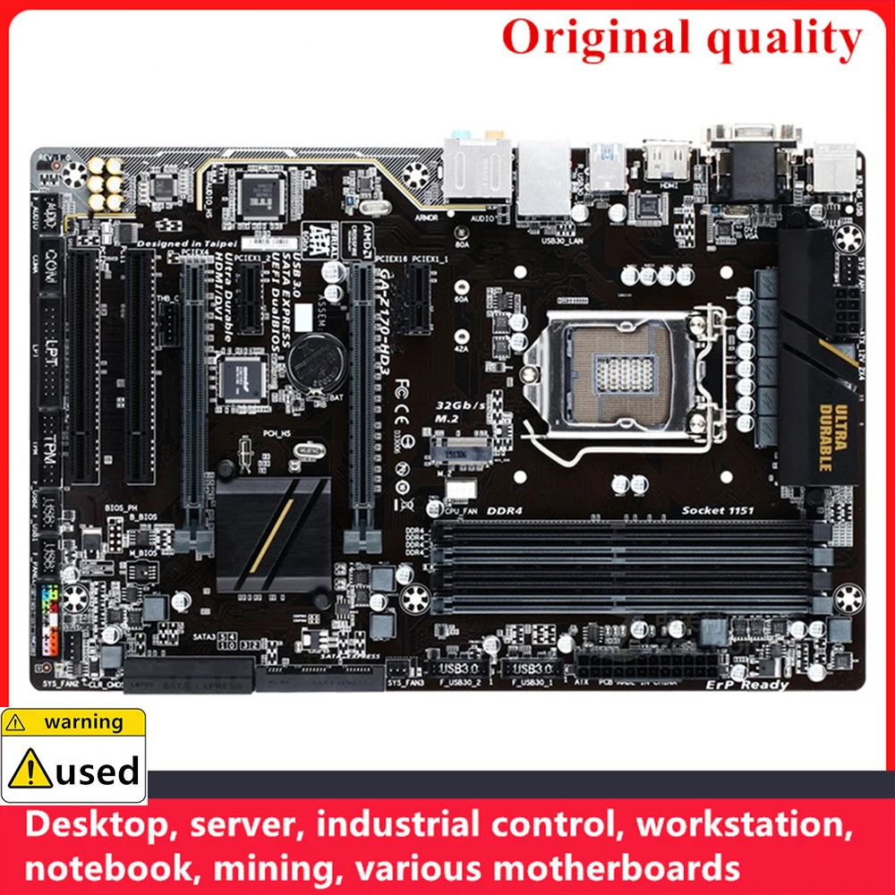 

For GA-Z170-HD3 Z170-HD3 Motherboards LGA 1151 DDR4 64GB ATX Intel Z170 Overclocking Desktop Mainboard M.2 NVME SATA III