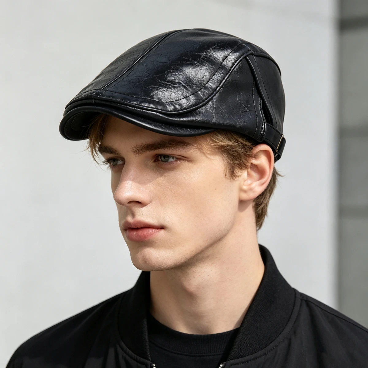 Leather Work Hat - PU Newsboy Cap Men Women Autumn