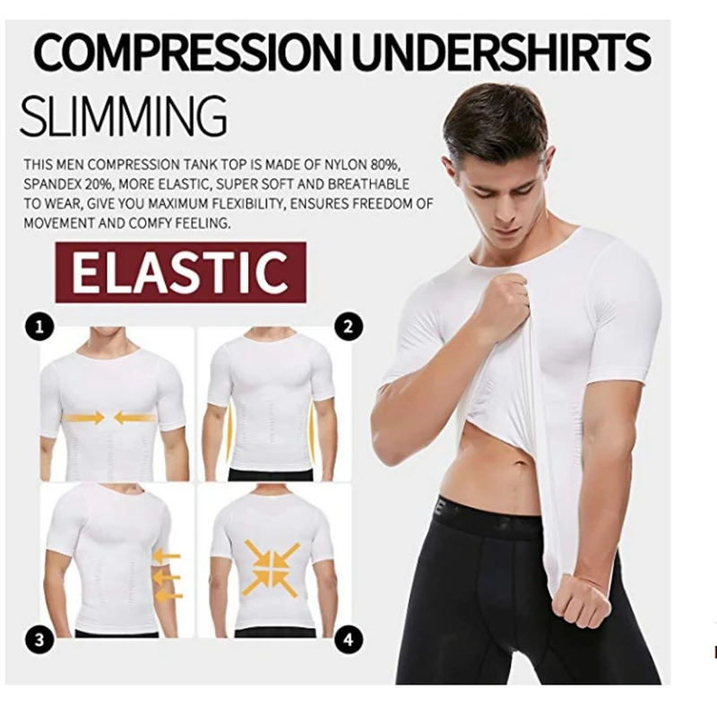 Men Body Toning T-Shirt Body Shaper Corrective Posture Shirt Slimming Belt Belly Abdomen Fat Burning Compression Corset