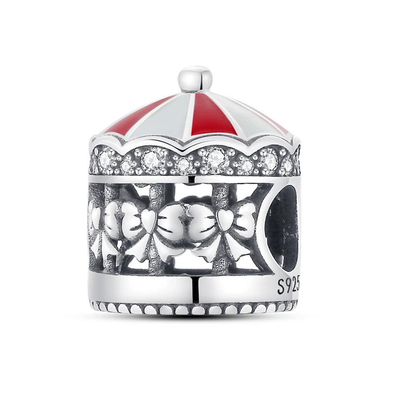 Carousel Red White Charms Beads Fit 925 Sterling Silver Charms Bracelet Amusement Park  Carousel Jewelry Gifts for Women