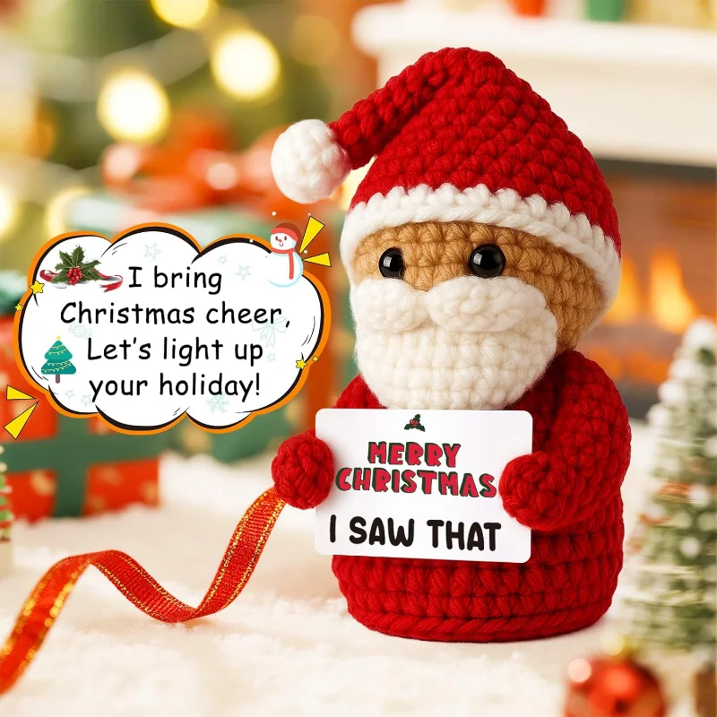 Santa Claus Rajutan Tangan Natal dengan Kartu, Hadiah Natal Lucu untuk Rekan Kerja, White Elephant, Ide Hadiah untuk di dalam Stoking Natal