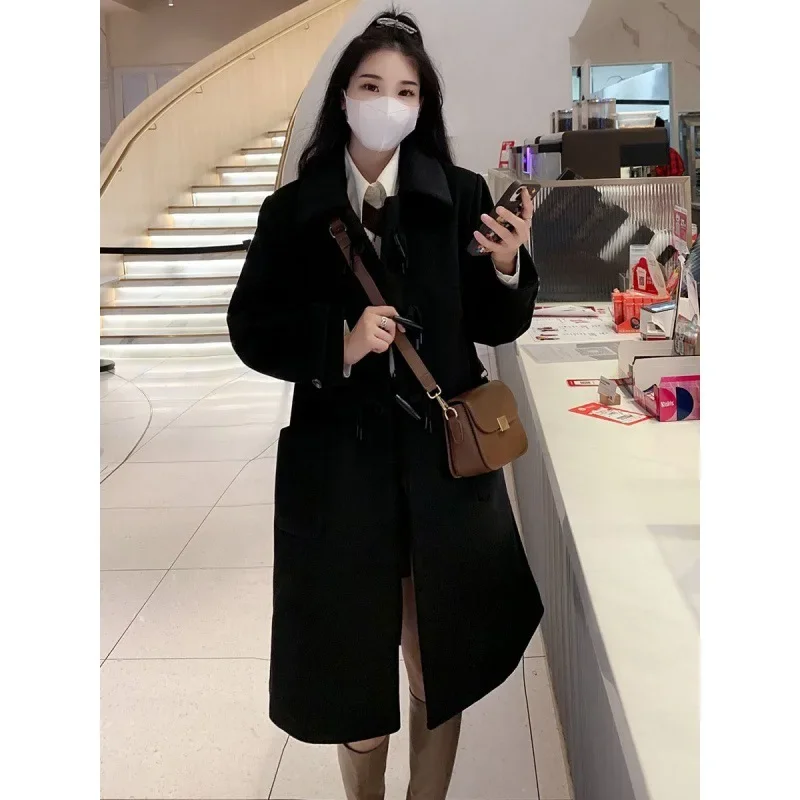 Corner buckle woolen coat for women's 2023 autumn and winter new Korean high-end woolen coat medium and long small man