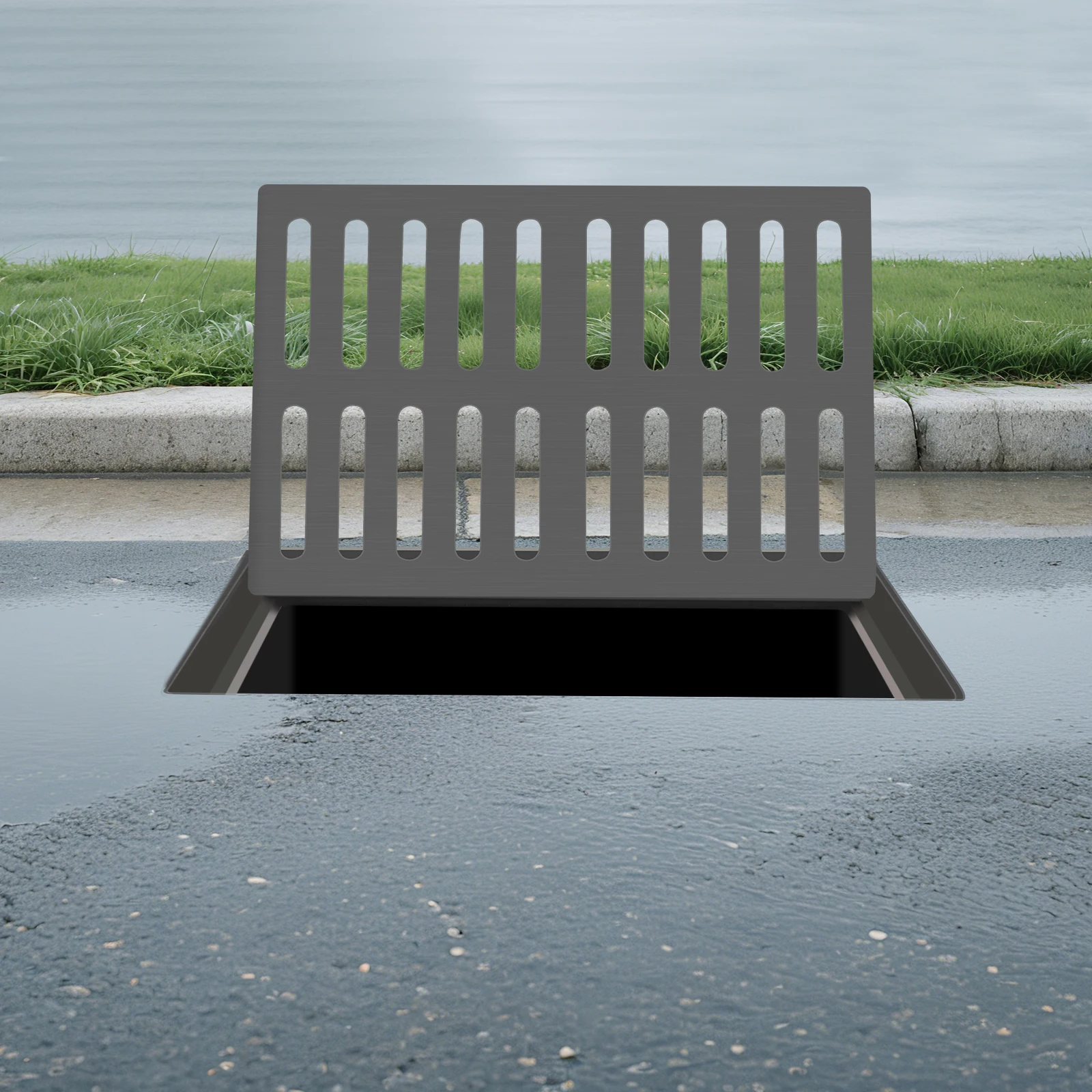 24x16in Drain Grate Cover and Frame, Drainage Grating Cover, High Strength Outdoor Trench Cover for Car Washing Shops,sidewalks