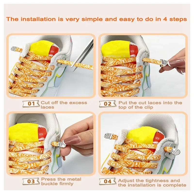 Cashew Flower Shoelaces Without Ties Flat Elastic Laces Sneaker End Metal Buckle for Men Women's Sports Shoes No Ties Shoelaces