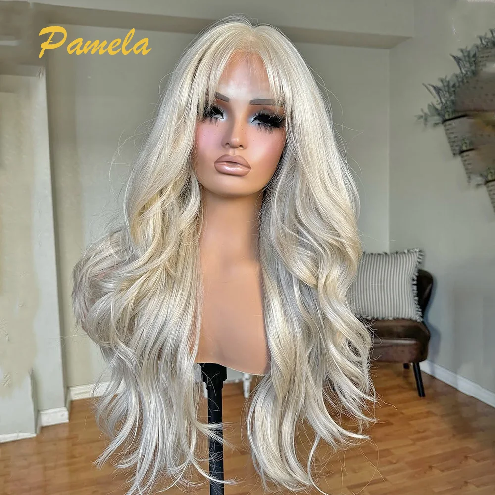 613 Blonde vague de corps 13x4 HD Transparent dentelle avant perruques mettre en évidence Blonde perruques de cheveux humains prêt à porter pour femme avec frange