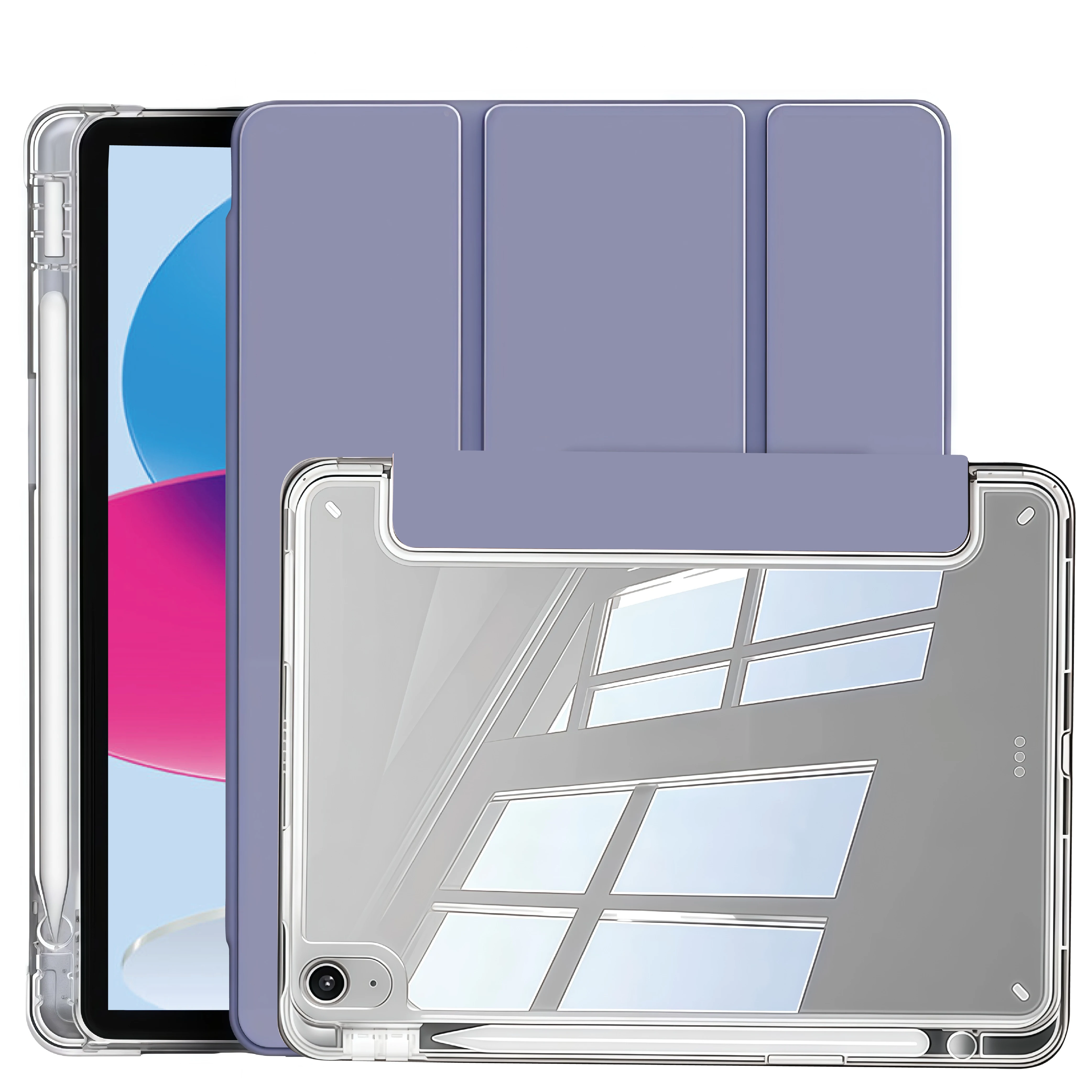Case voor iPad (A16) 11e generatie, 10e generatie, 11 inch 2025, iPad 9e/8e/7e/6e/5e generatie, iPad Air Crystal Clear Case met potloodsleuf