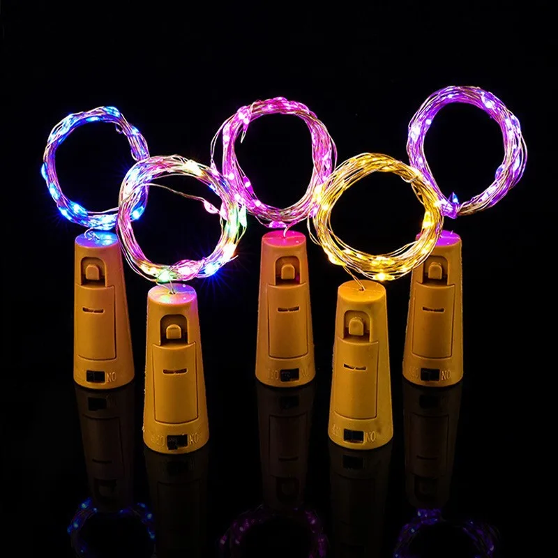 Batteriebetriebener Weinflaschenverschluss aus Kork, 1 m / 2 m / 3 m, DIY-LED-Lichterkette, Weihnachten, Geburtstag, Party, Neujahr, Girlande