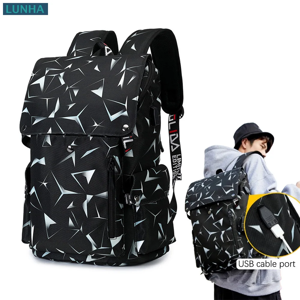 Men's Waterproof Laptop Backpack with USB Charging Port for Teenagers School College Student Travel Daypack Fashion Printing