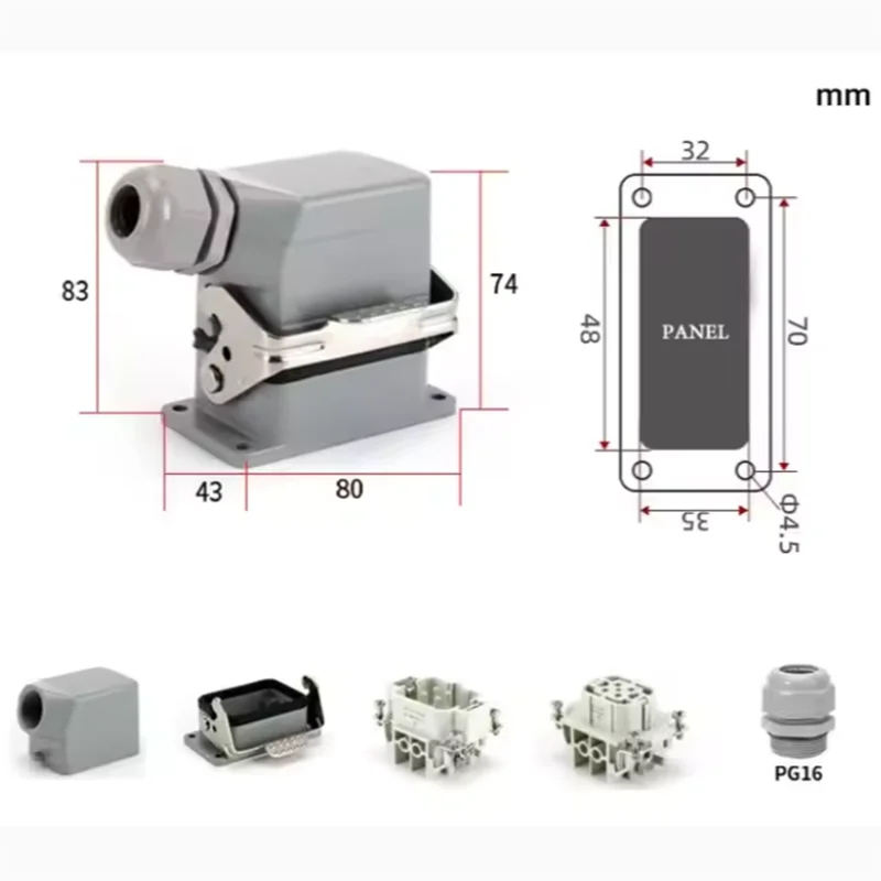 Heavy duty connector aviation plug HE-6 pin 10/16/24/32/48 core rectangular waterproof industrial plug socket inner core