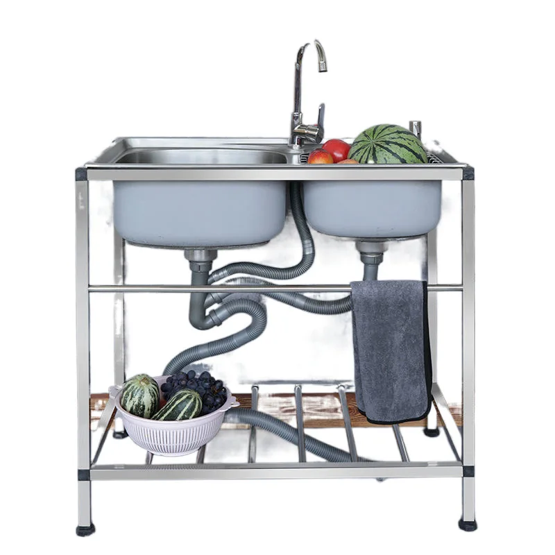 Thickened Thickened Sink with Bracket Kitchen Stainless Steel Single Slot Double Sink Dishwashing Basin Floor Thickening Drop Sh