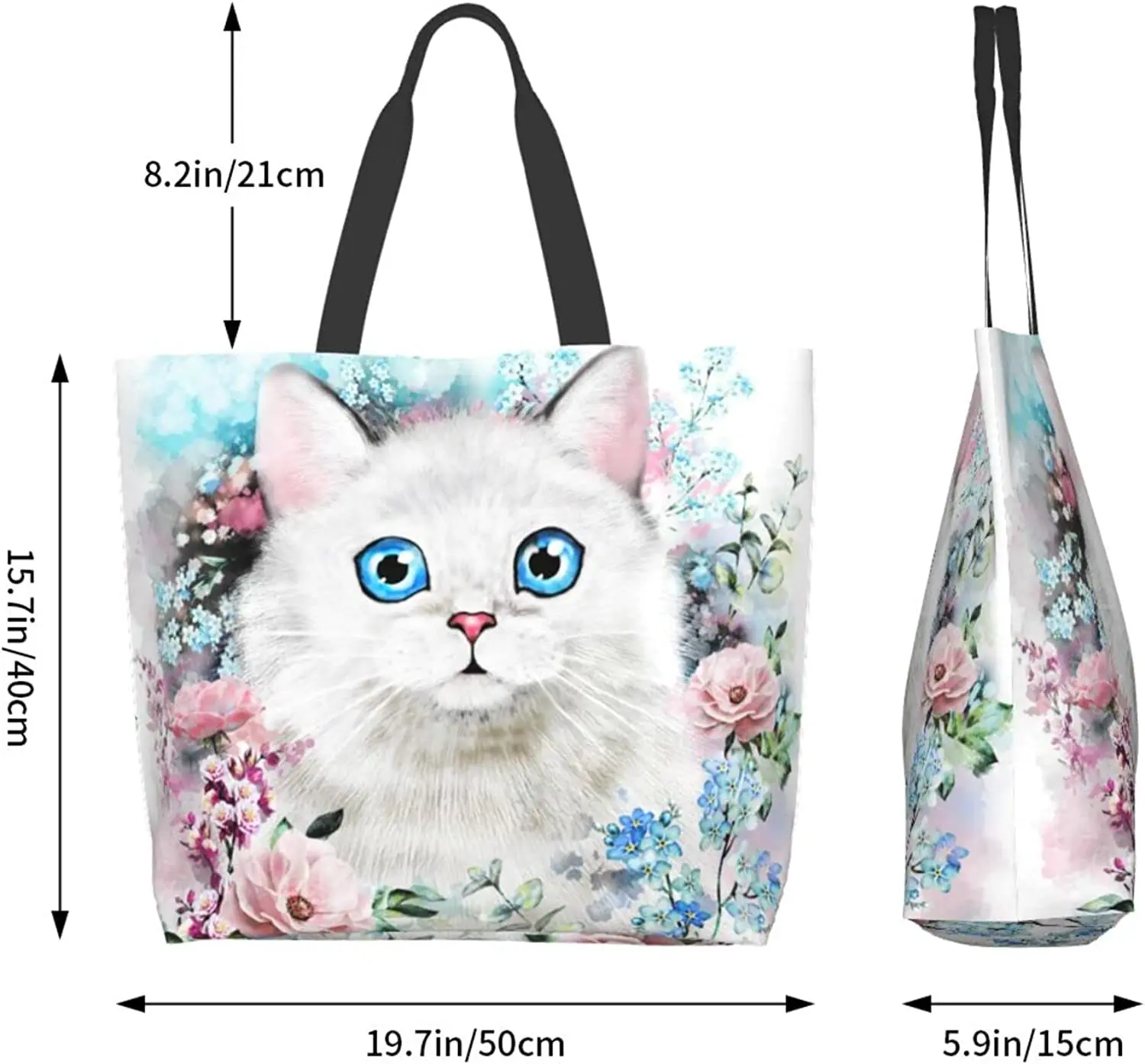 Cat Tote Bag Casual Reusable Large Grocery Bags Women Shoulder Handbag for Shopping Working Travel Beach