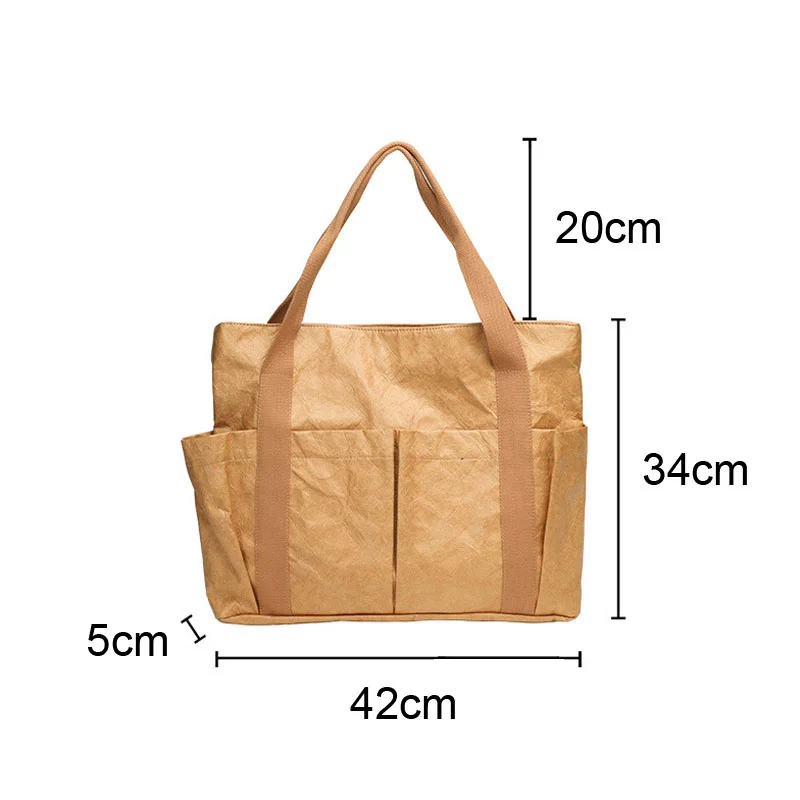 Dupont Paper Shopping Bag Waterproof Handbags Shoulder Bags With Zipper Washable Kraft Paper Totes