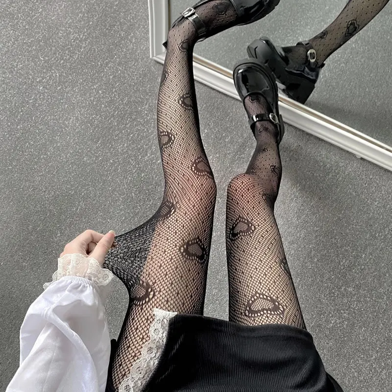 Gothic Damen Lolita Leggings mit Lochmuster, Retro Mädchen Strümpfe, Japanische Spitzenstrumpfhose mit Blumenmuster, Schwarze Strumpfhose – Detail 5