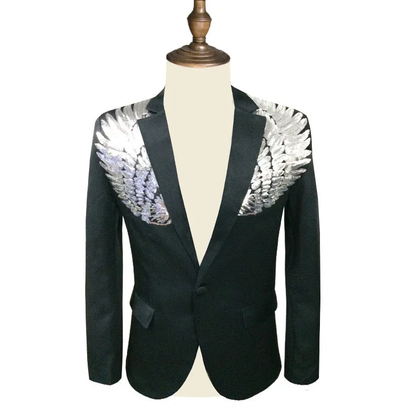 

Men Sequin Blazer Wing Sequin Blazer Masculino Slim Fit Suit Jacket Men Blazer Sequin Homme Gold Silver Stage DJ Stagewear