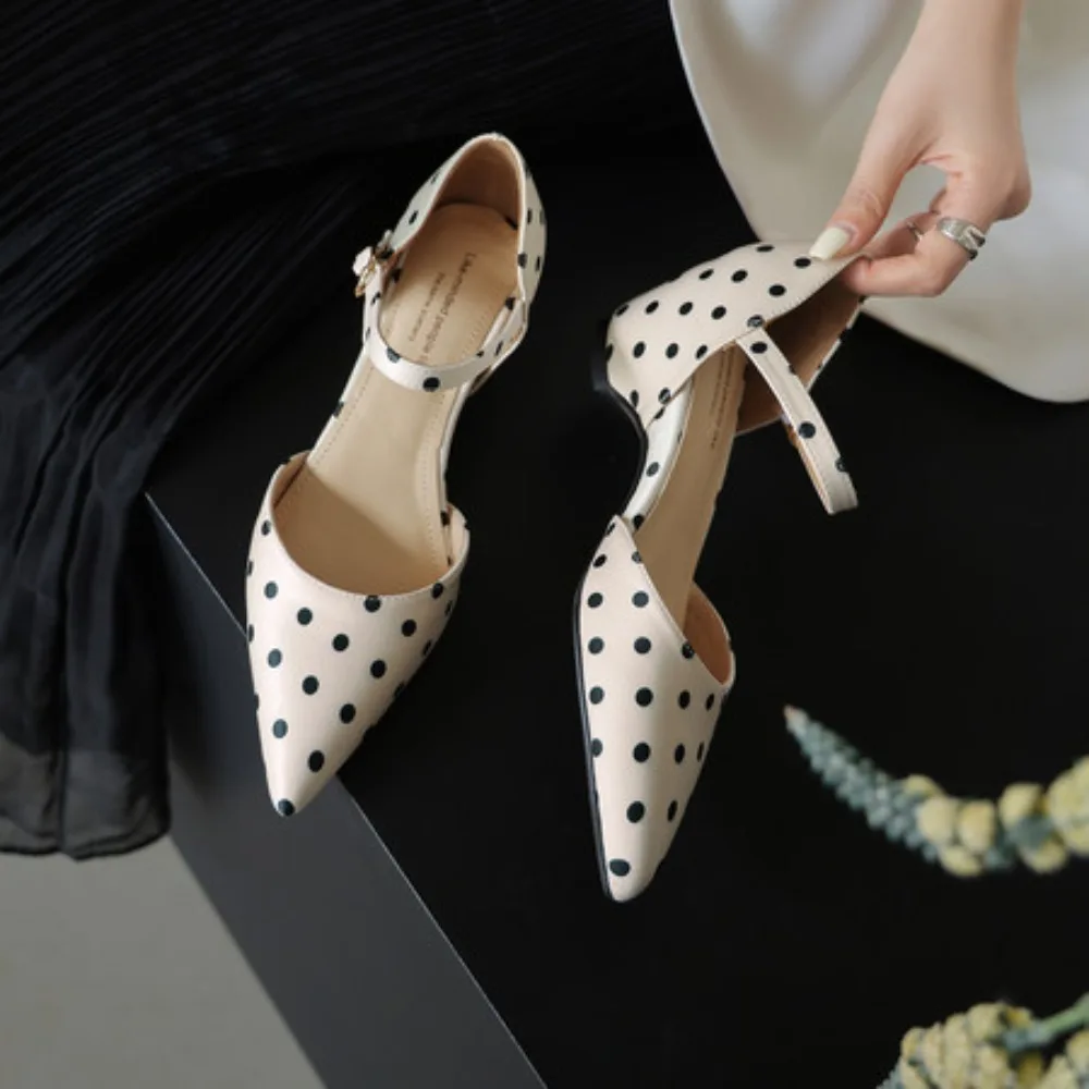 

2026 Pointed Toe Women High Heels Retro Wedges Polka Dot Women's Sandals New Summer Women Shoes