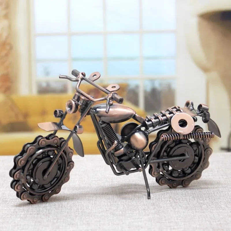 21cm Metal Vintage Motorcycle Model Retro Motor Figurine Iron Motorbike Prop Handmade Home Office Decor Gift Display Collectible