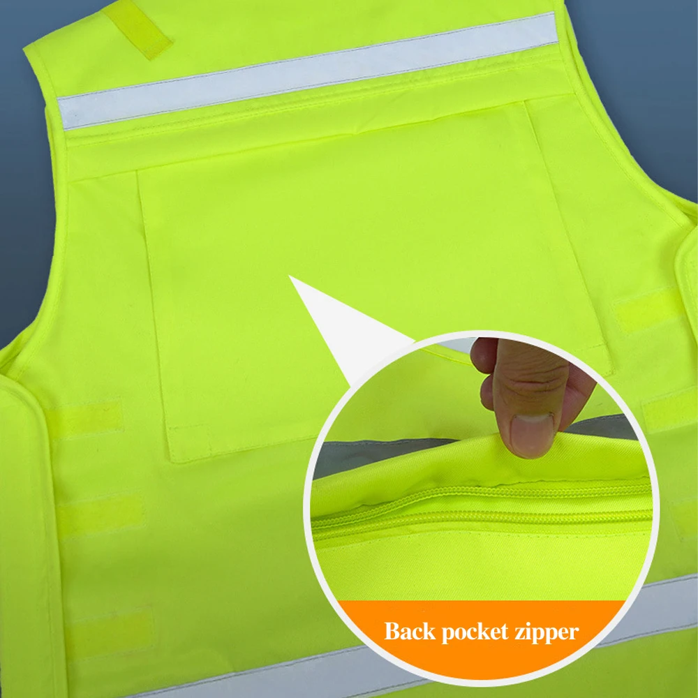 Fluorescent Yellow Vest High Visibility Reflective Work Clothes for Men Women Multi-pocket Industrial Safety Vests Hi Vis Jacket