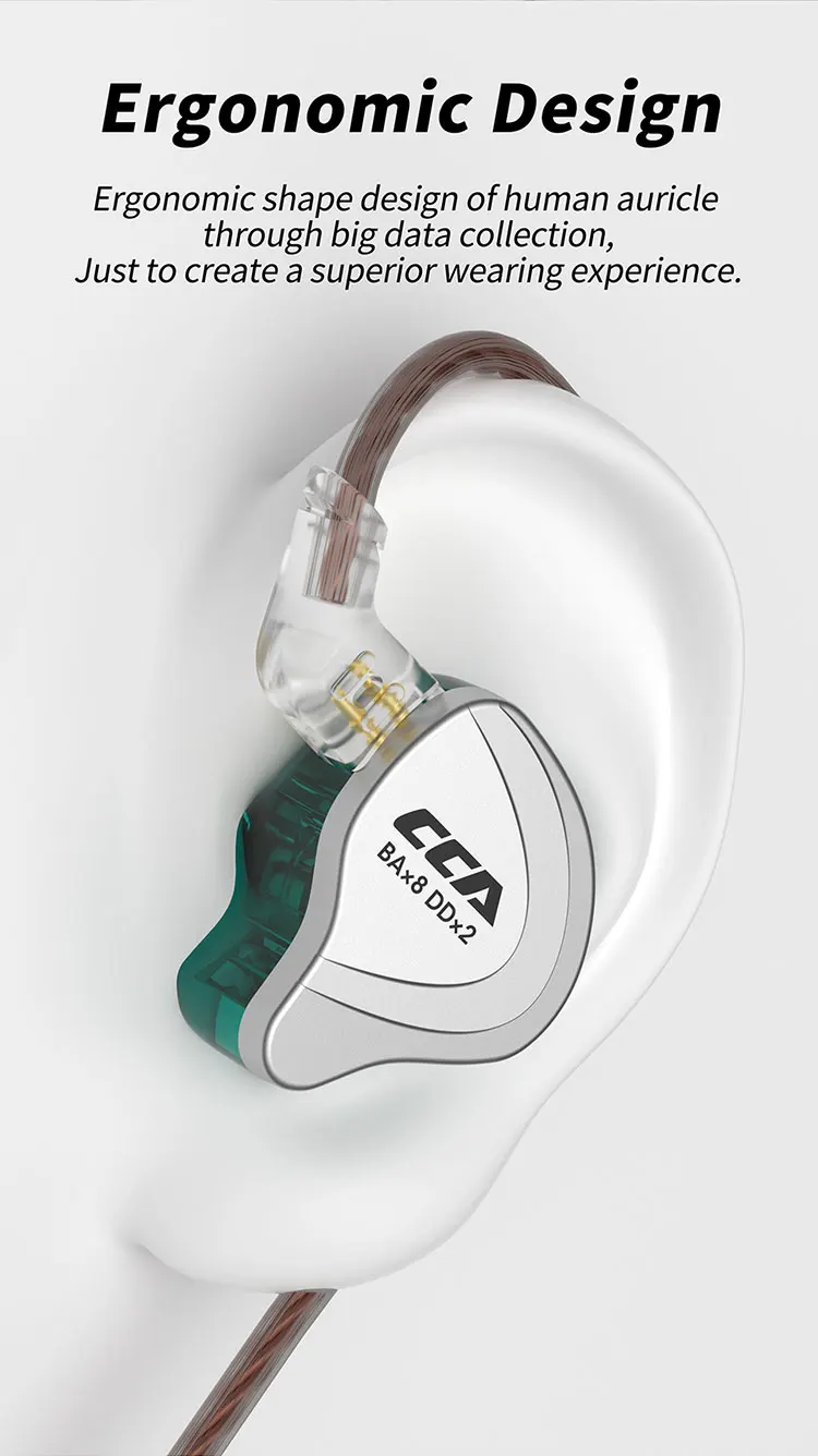 CCA C10 HiFi-Kopfhörer, 4BA+1DD, Hybrid-Technologie, In-Ear-Kopfhörer für Musik, DJ, Gamer, Sport, aktive Geräuschunterdrückung, Monitor-Headset – Detail 8