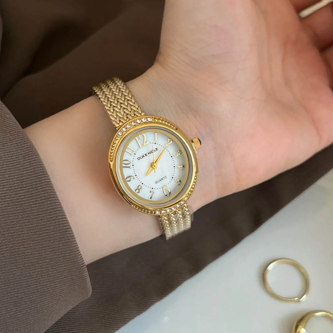 Sunlifex elegante feminino relógio de quartzo pequeno azul escudo dial relógio de pulso pulseira de aço ouro simples retro vestido relógios para mulher reloj