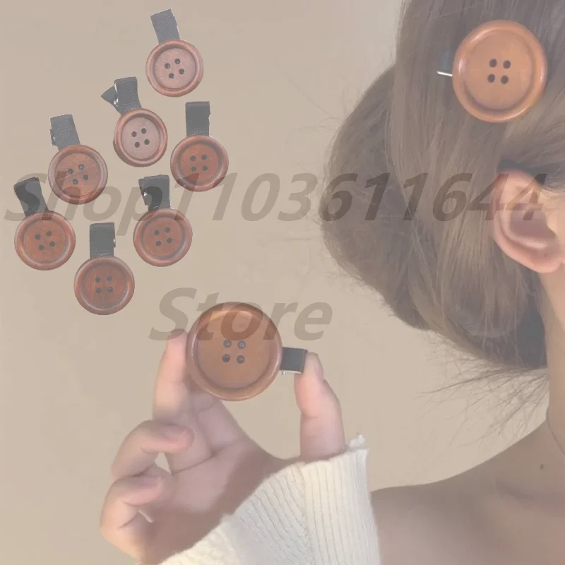 

2/5/10Pcs Funny Cute Button Hair Clip Fun Woody Texture Sweet Side Clip Hairpin Children's Hair Accessories Kids Gift