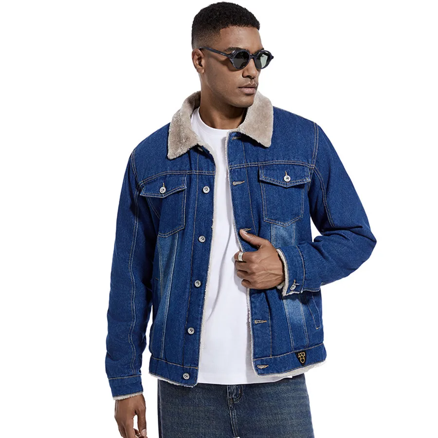 

Winter Jackets for Men Warm Thick Fleece Motorcycle Denim Parkas Casual Streewear Jean Overcoat Male Blue Outerwear Clothing
