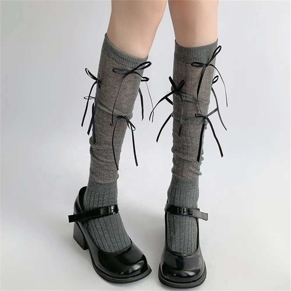 1 Pair Sweet Ballet Style Lolita Long Socks Transparent Thin Style JK Stockings Bandage Bowknot Thigh Stockings for Women Girls