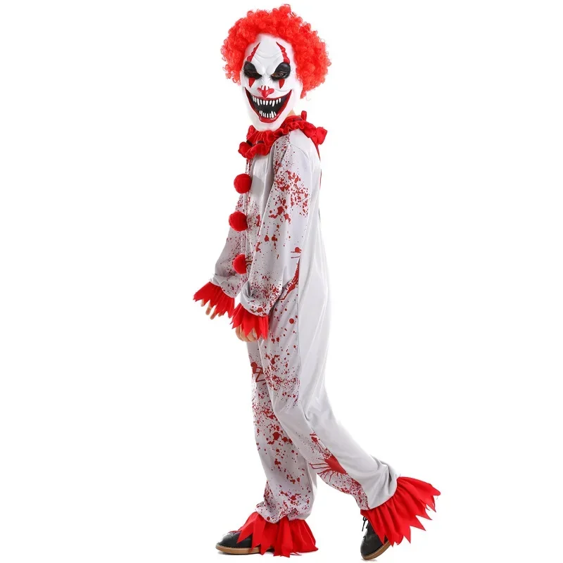 SN88 Fantasia Purim Halloween Costumes for Child Kids Boys Scary Creepy Bloody Killer Circus Clown Jester Costume Cosplay*#2@5
