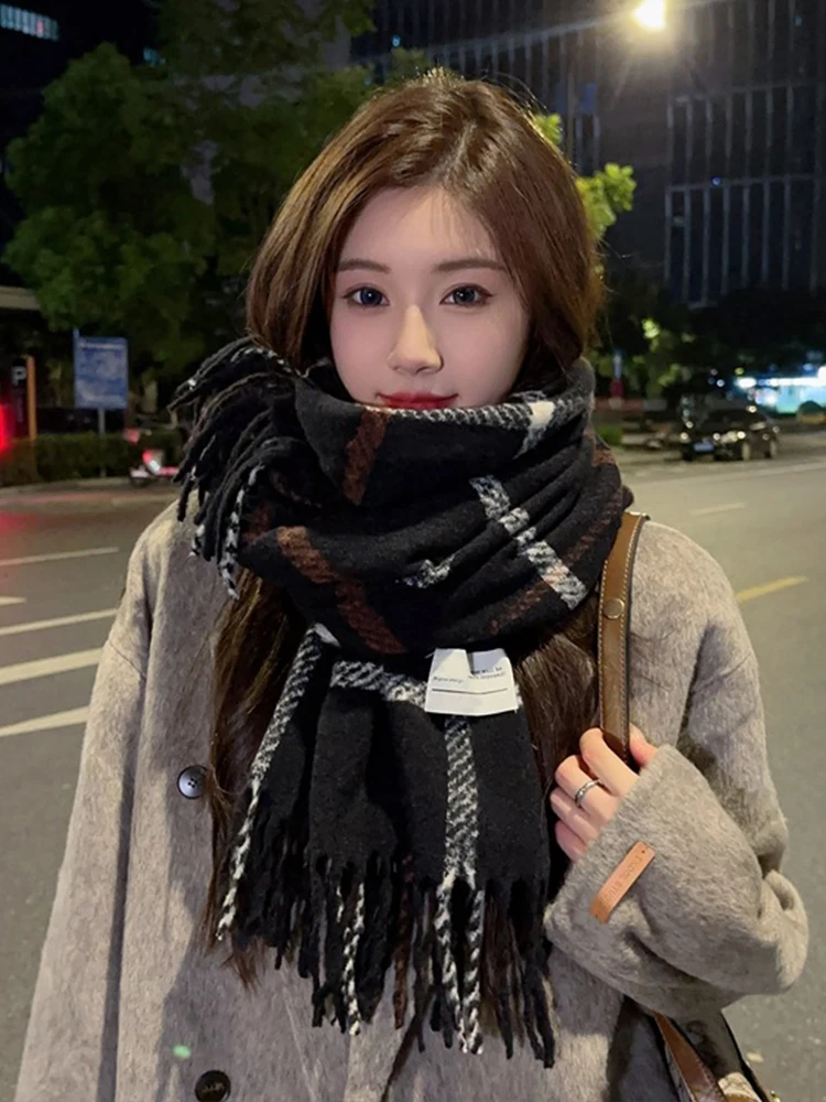 Fashion Knitted Vintage Scarf Headscarf Winter Women Ladies Men Preppy Plaid Scarve Pashmina Mujer Male Foulard Long Wrap Shawl