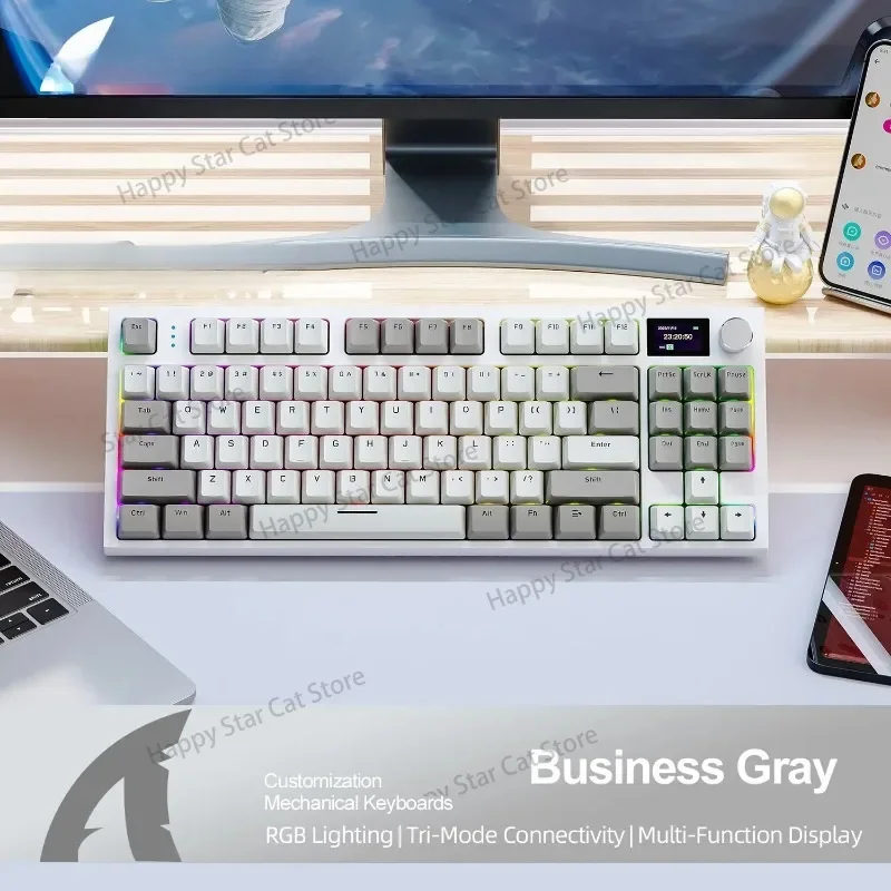 With Display Screen and Volume Rotary Button for Games and Work  Wireless Hot-Swappable Mechanical Keyboard Bluetooth/2.4g