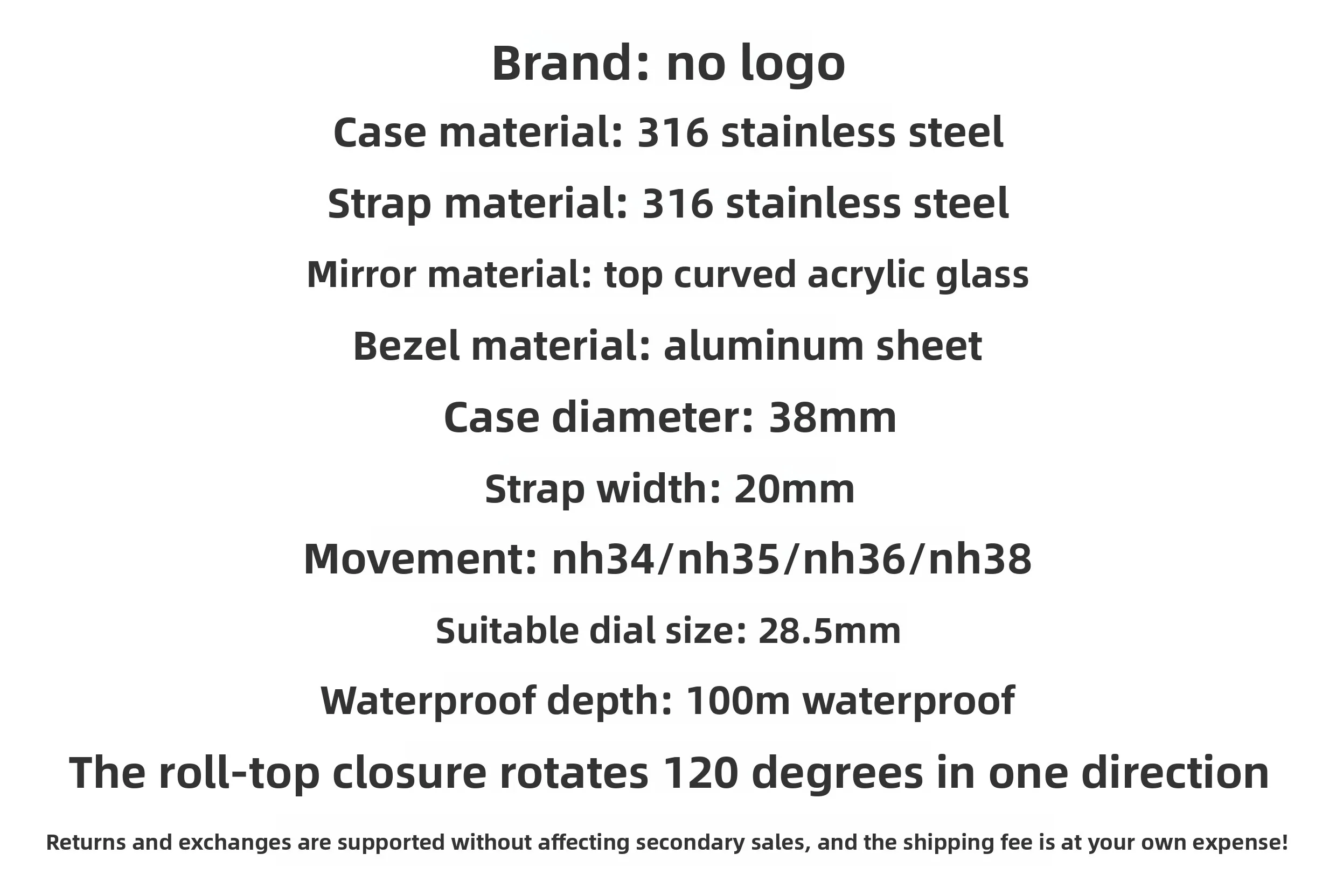 Accesorios de modificación de caja NH35, correa de acero inoxidable Retro Water Ghost para hombres, adecuada para movimiento NH34/36, resistente al agua de 100m