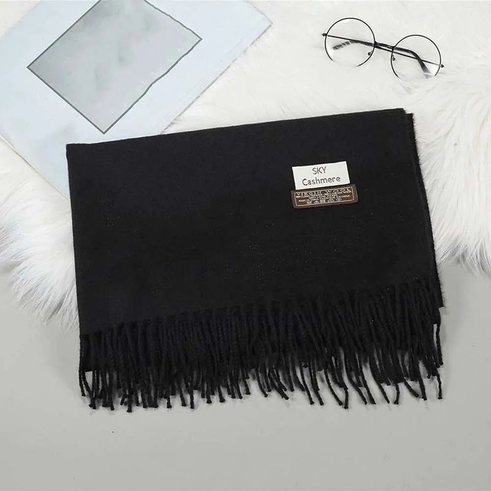 

Gifts Polyester Classic Wool Scarf Soft Windproof Solid Color Shawl Warmer Korean Style Long Neckscarf with Tassel Couple