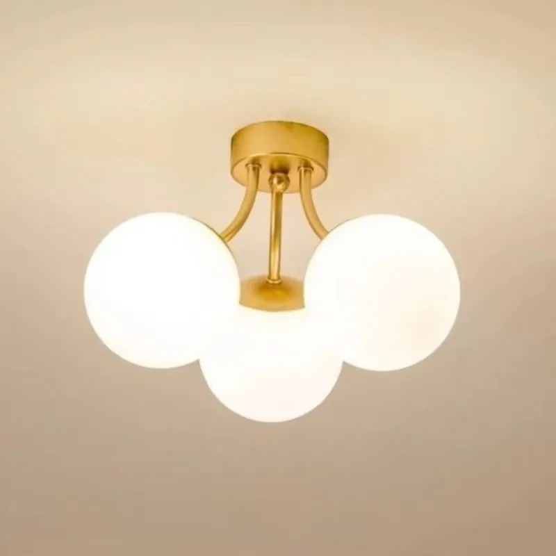 

Nordic Minimalist Ceiling Lamp Modern Restaurant Personalized Frosted Glass Hallway Light Study Bedroom Golden Magic Bean Lamp