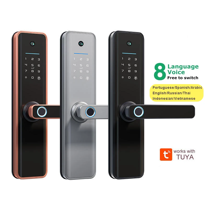 Goking tuya wifi app remote control finger print electronic door lock smart handle lock outdoor with camera mortise