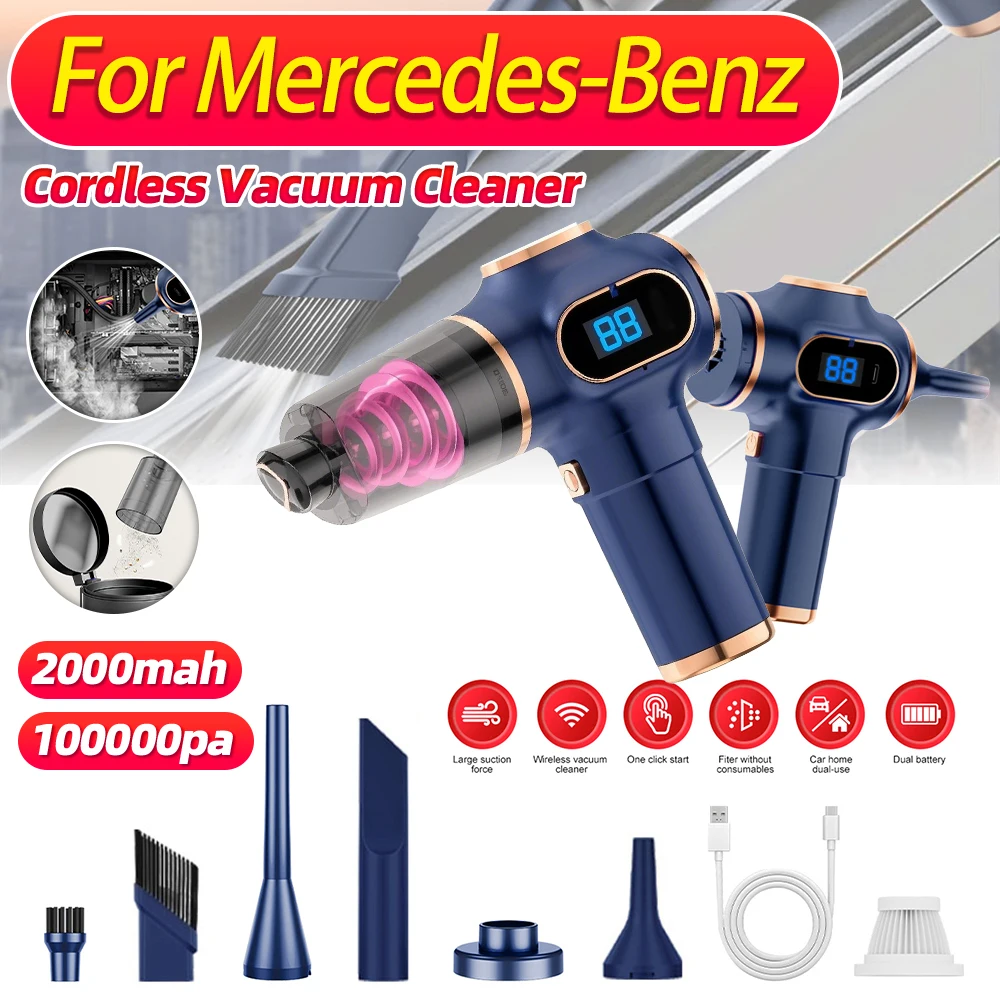 Car Vacuum Cleaner 100000pa Mini Powerful Suction Lightweight Wet Dry Dual-use Vacuum Cheaning 25500rpm Blue For Mercedes-Benz