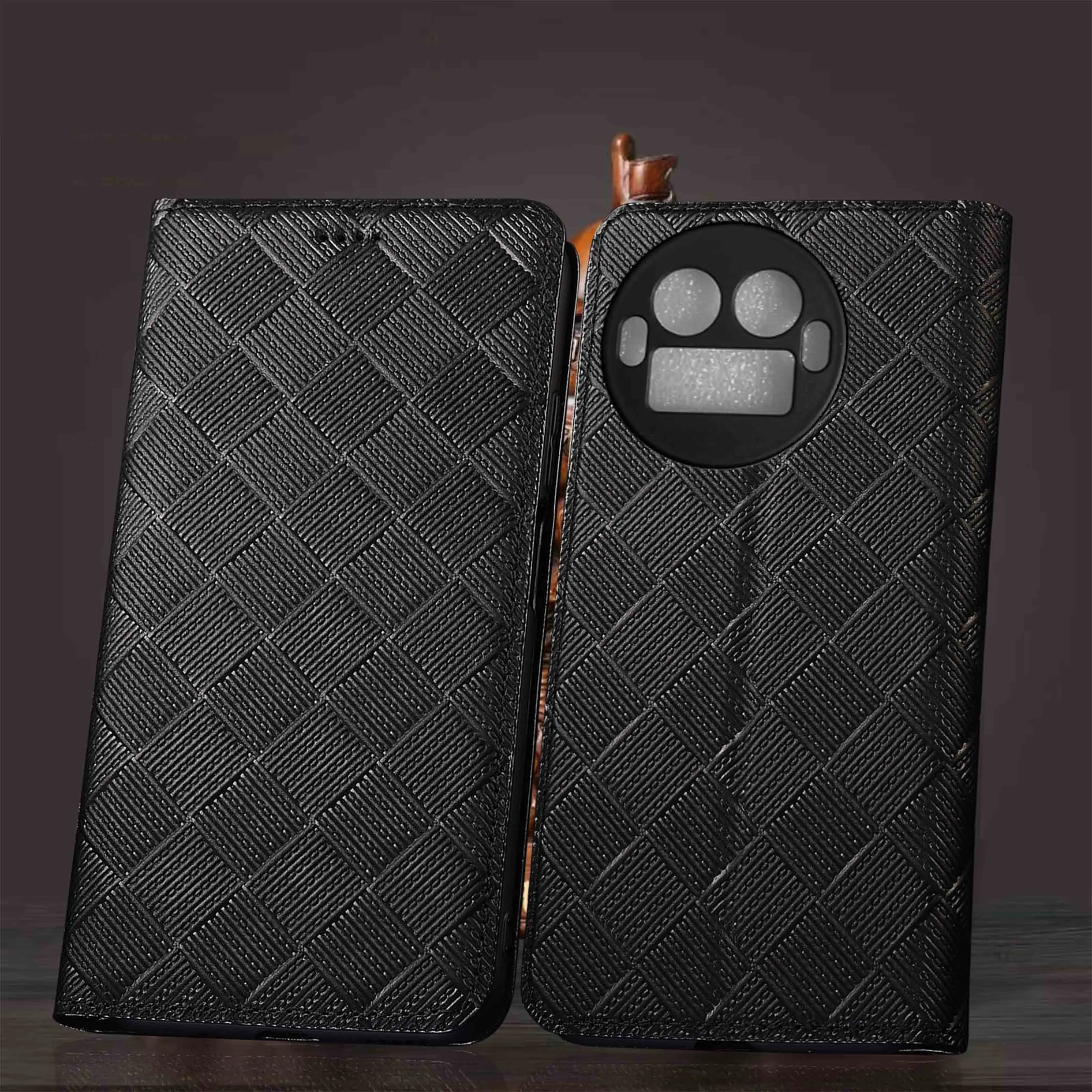 

Genuine Leather Phone Case For Realme GT 2 3 5 6 6T 7 7T 8 Pro Explorer Master Woven Texture Pattern Of Flip Cover Case Cowhide