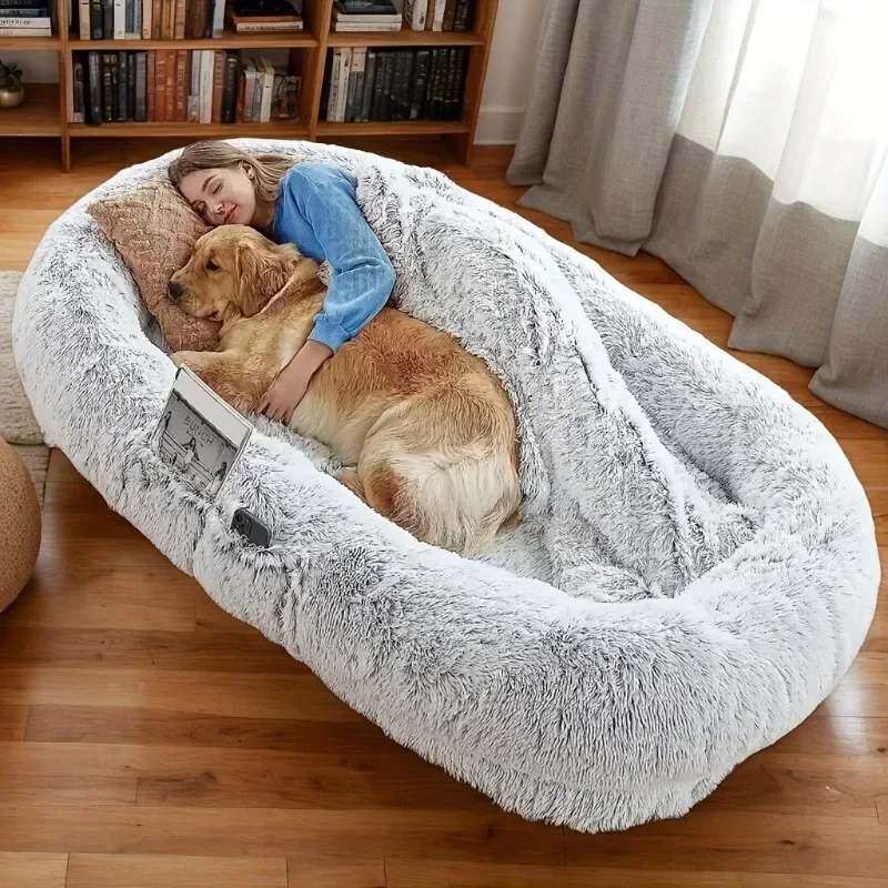 Lazy Sofa, Pet Bed Human Dog Bed Size Perfect for You and Your Pet, Furry Washable Faux Fur Human Dog Bed, Napping Orthopedic