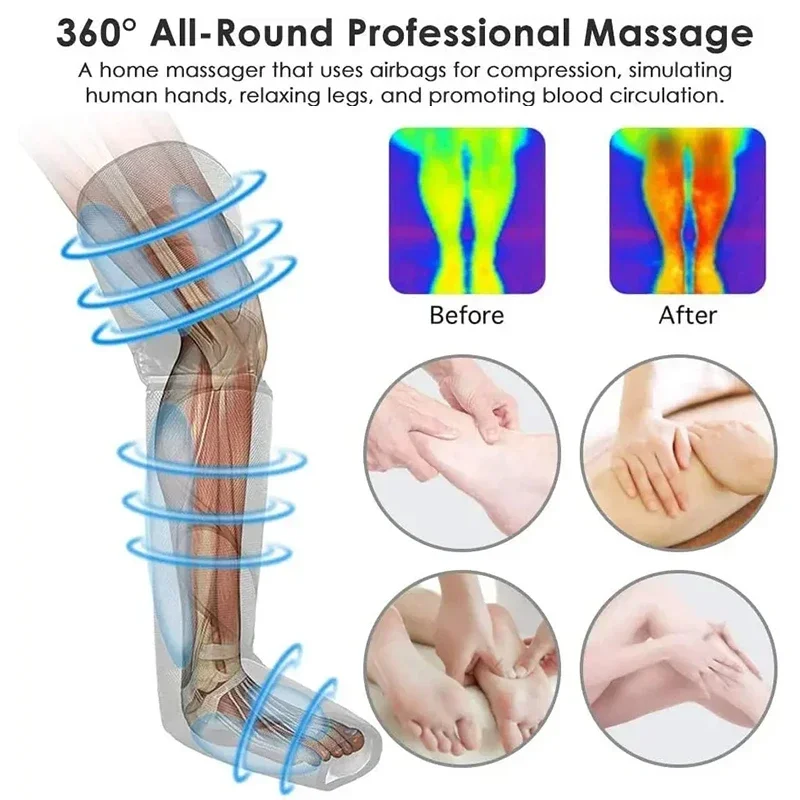 360° Foot Air Pressure Leg Massager Promotes Blood Circulation Muscle Relaxation Lymphatic Drainage Relieve Foot Leg Health Care