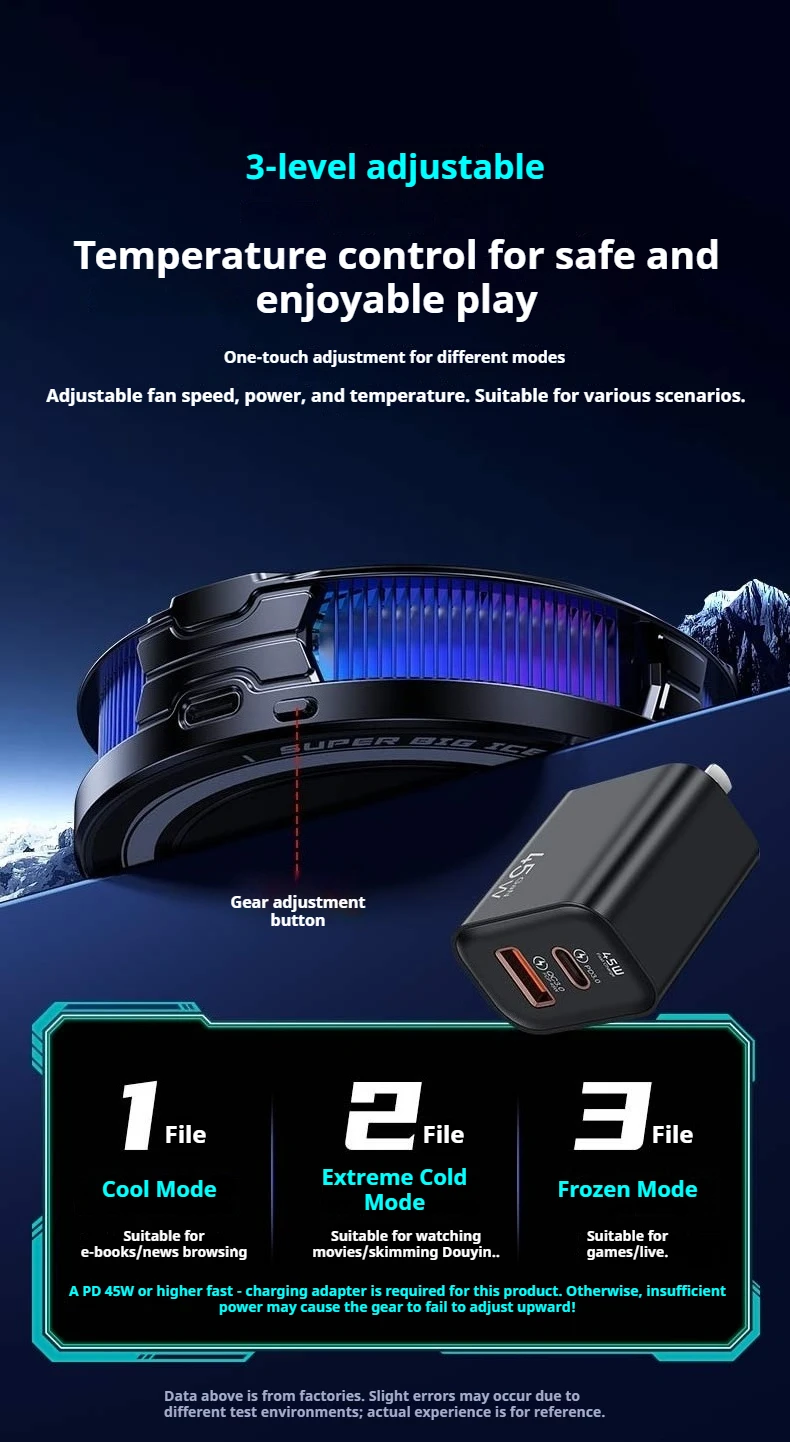 New 45W Semiconductor Tablet Cooler Large Area Powerful Cooling Magnetic RGB Phone Cooler for Pad/Gaming Phones with Lights