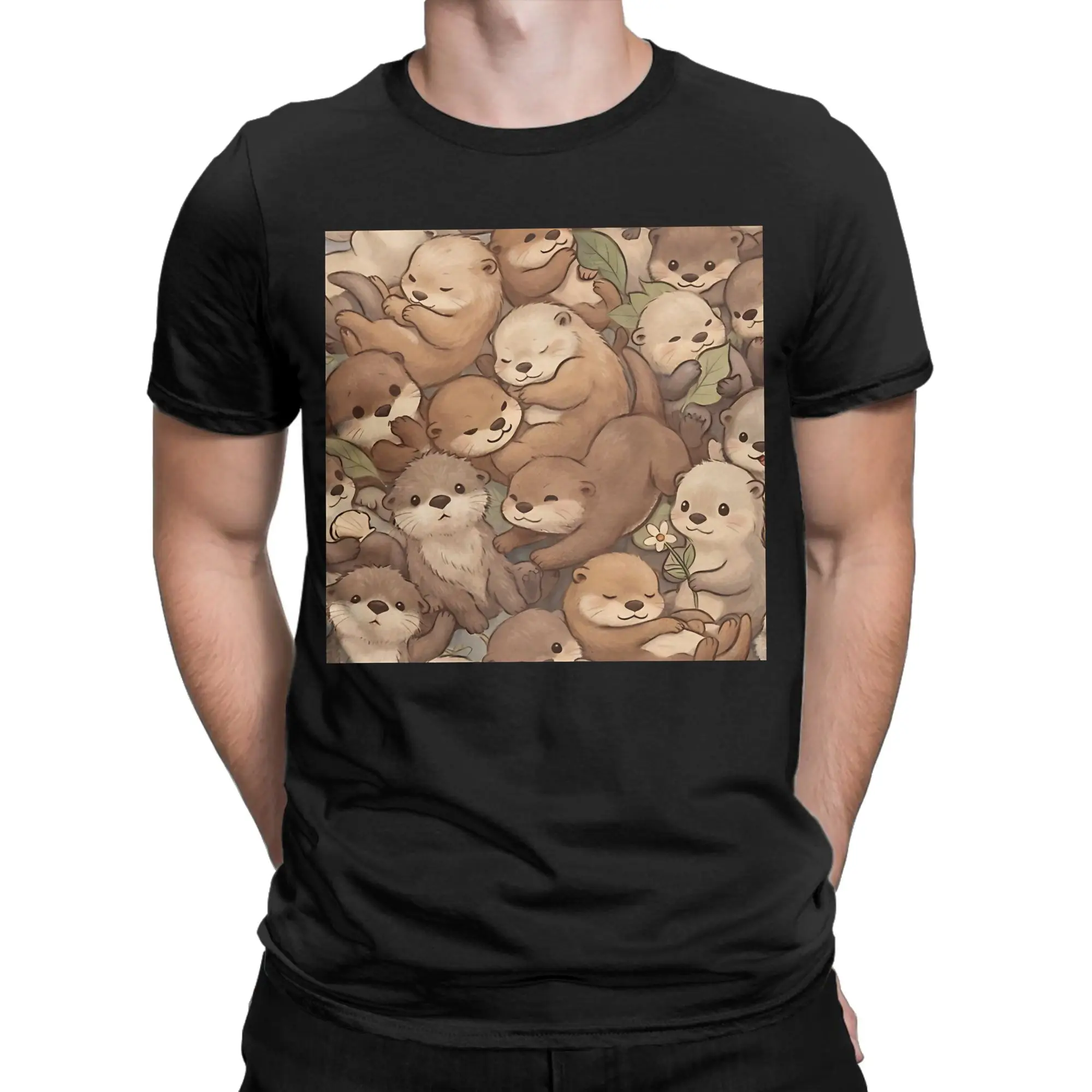Otter Cuddle Pattern – Friendship Classic Otters Graphic 100% Cotton T-Shirt Tops Tees For Men
