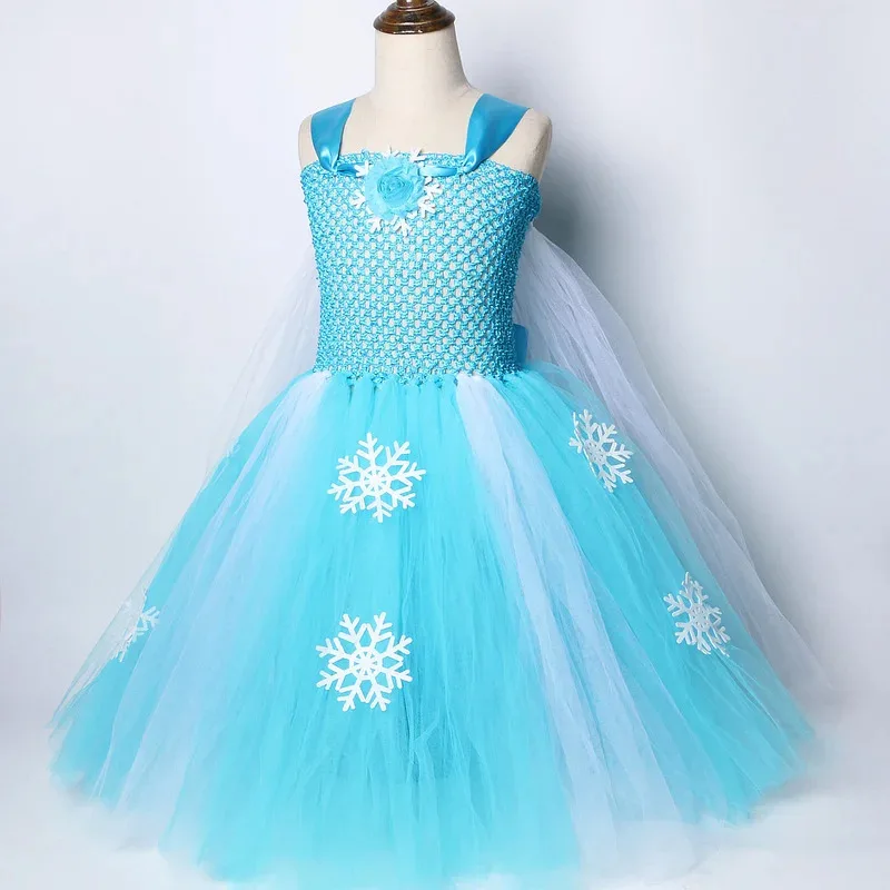 Sky03 Rainha da Neve Elsa Vestidos Longos para Meninas Trajes de Natal de Halloween com Capa Crianças Floco de Neve Roupa de Chão Princesa B55Ku %
