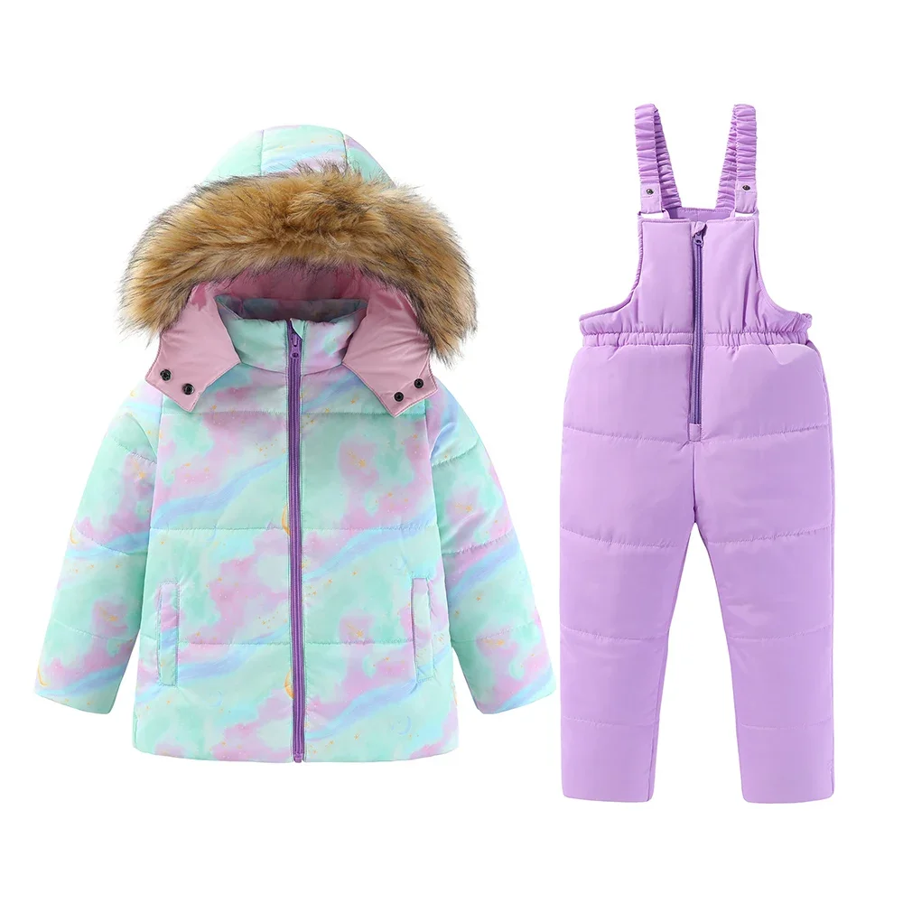 4-8t Kinder Mädchen Ski anzüge Kapuze Snowboard Mäntel Kinder Winter warme Hose Outdoor Sportswear dicke Baumwolle Snowboard Ski anzug