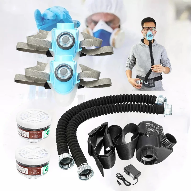 Electric Constant Flow Air Supplied Fed Respirator Half Face Gas Mask Pump 2 Pipe Respirator Coal Mine Industry Dust Protection